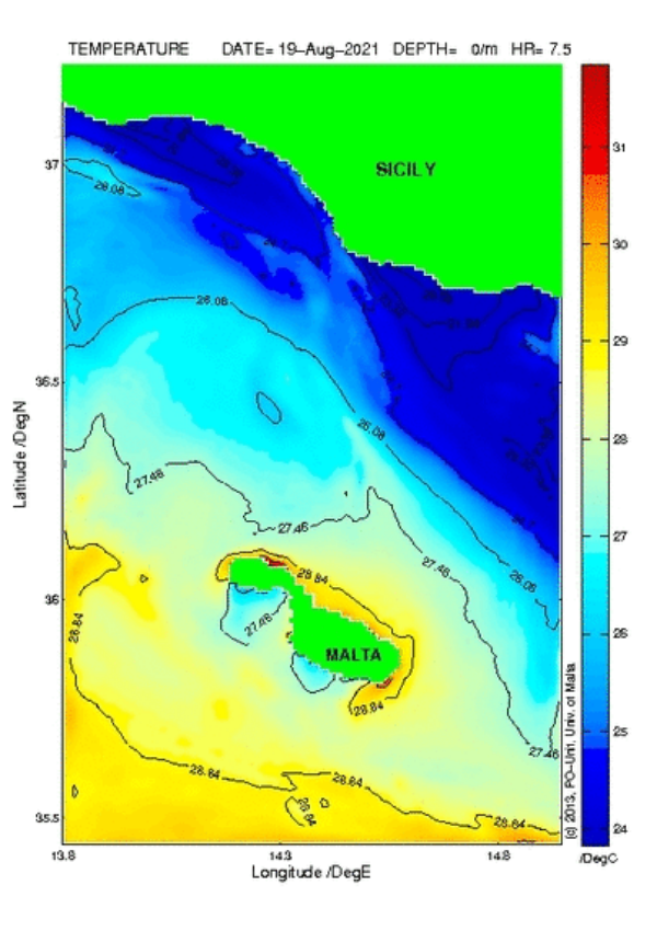 Forecast of the sea surface temperature field around the Maltese Islands